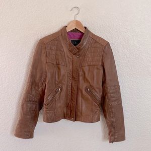 Cole Haan genuine lamb skin brown leather moto jacket womens small